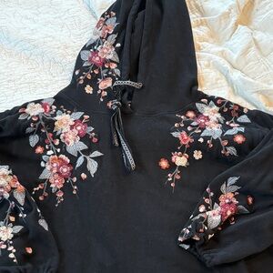 Johnny Was Black Hoodie with Floral Embroidery